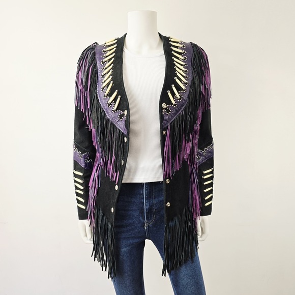 Leather Gallery Jackets & Blazers - Leather Gallery Western Fringe Suede Jacket Cowgirl Southwest Beaded Size M Snap